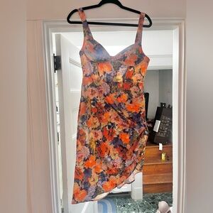 Cider Asymmetrical Floral Dress in Orange and Blue